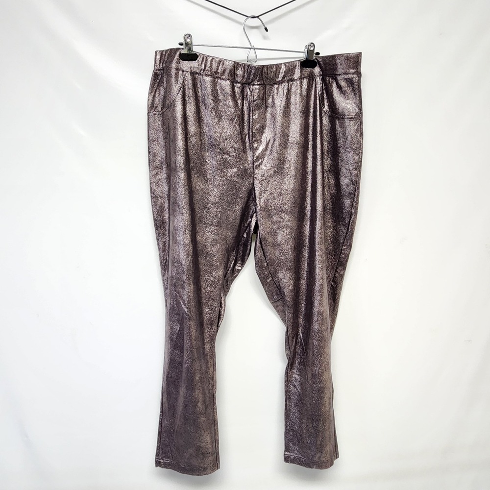 Roamans Women Leggings 22/24 Metallic Polyblend High Rise Slim Stretch  Pant